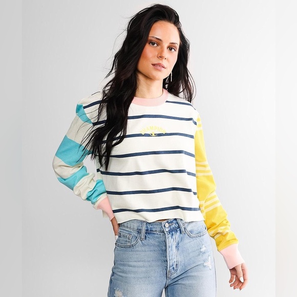 Womens 1X Champion Color Block Long Sleeve T-Shirt Embroidered Logo Multi Stripe - Picture 12 of 15